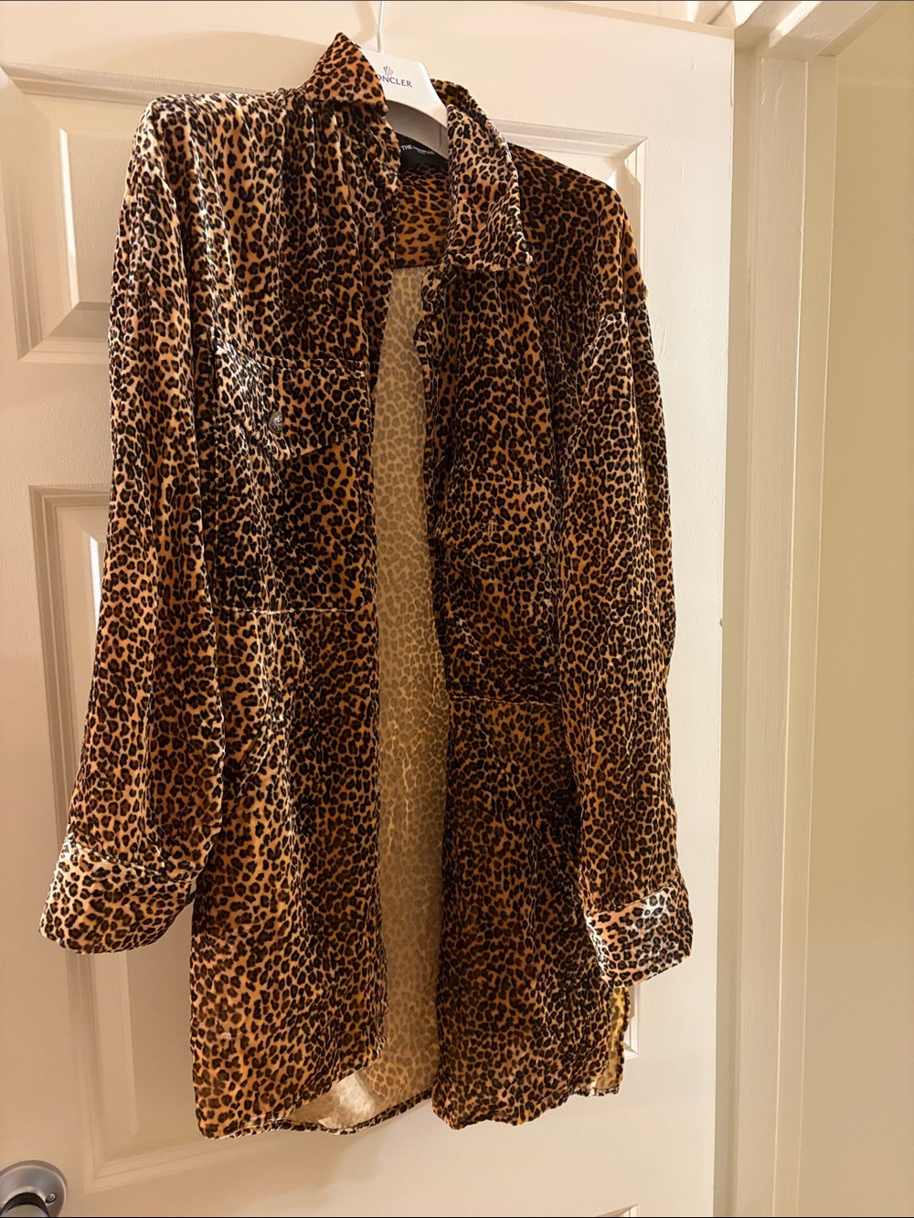 The Kooples Leopard Print Velvet Longline Shirt Jacket - Brown/Blacks SZ LARGE